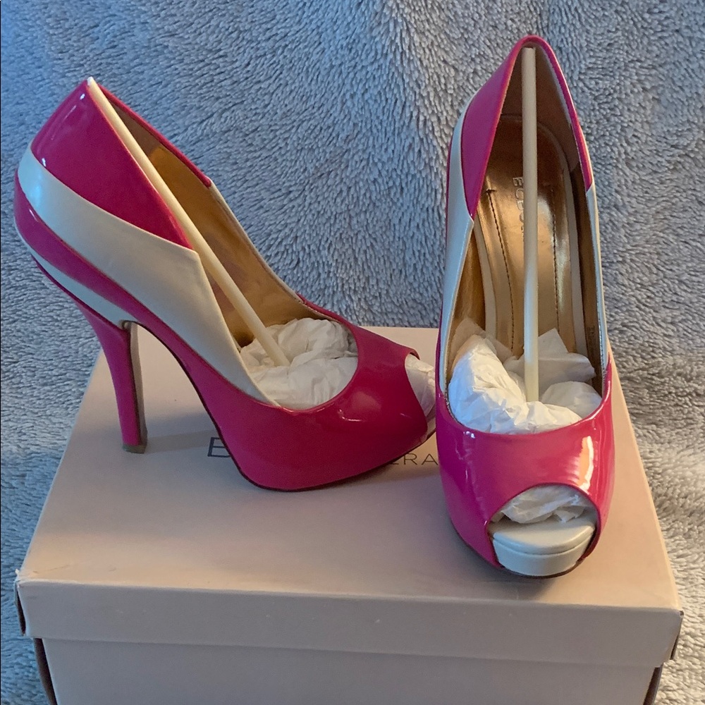 Pink and White Peep Toe Heels